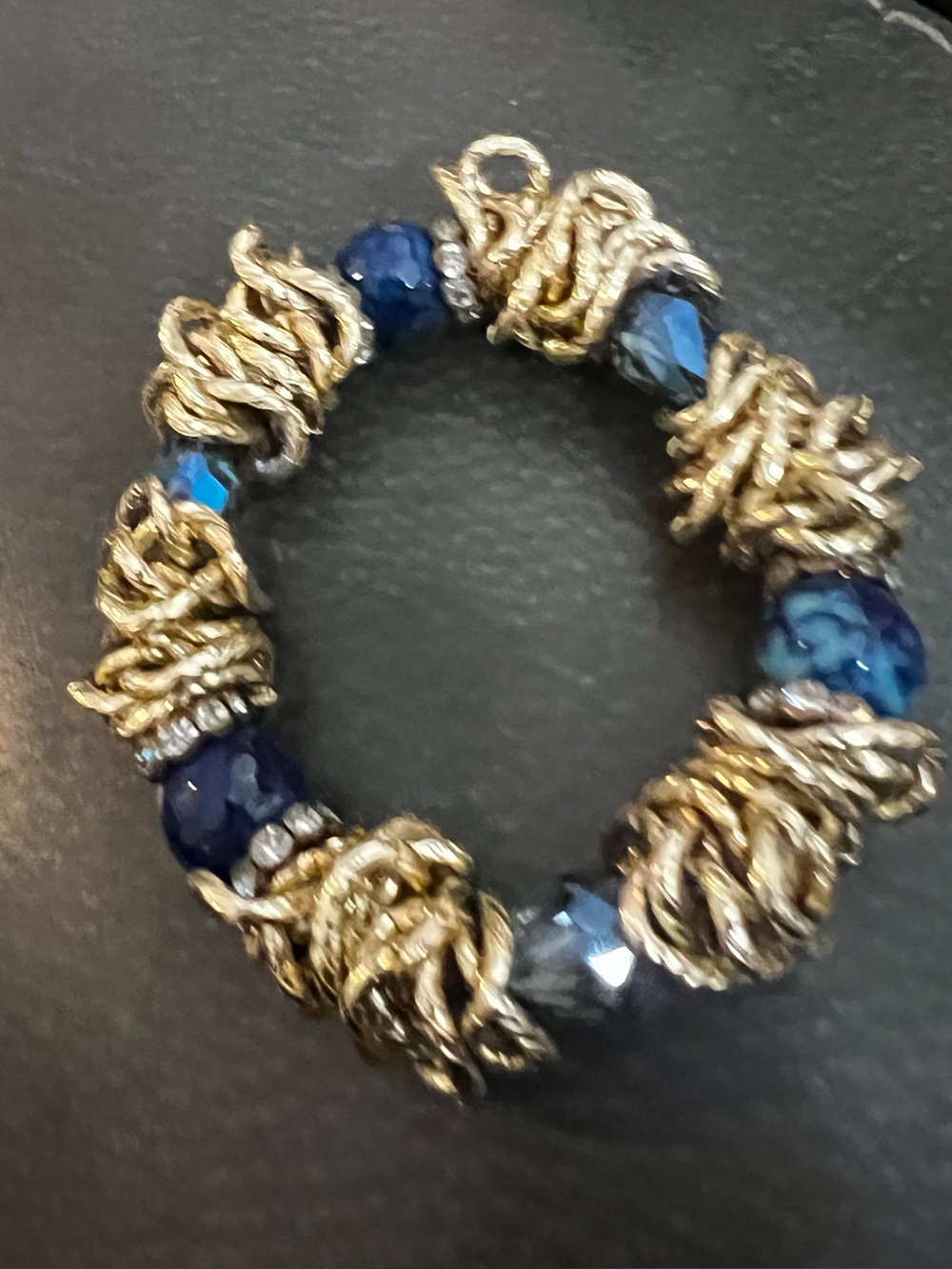 Gold-Tone Blue Beaded Statement Bracelet
